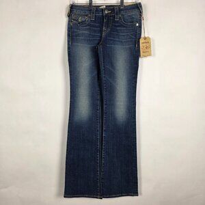 True Religion Becky Bootcut Mid Rise Flap NWT Womens Size 27 Blue Denim Jeans